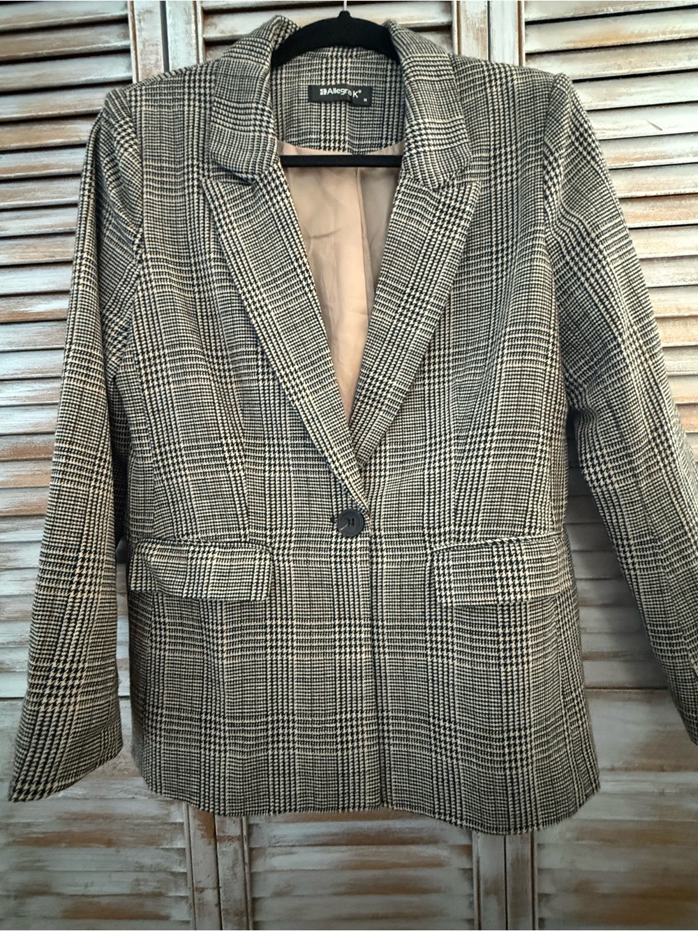 Allegra K Black and White Glen Plaid Blazer